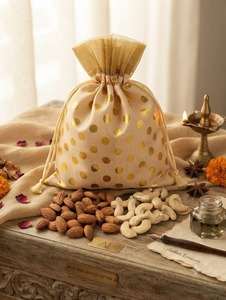 Wholesale Bulk Heirloom Collection Cream Gold Polyester Potli Bags Handcrafted Polka Dot Foil Prints Wedding Gifts Birthday - Product Image 3