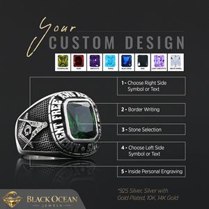 Bague Maçonnique BOJ 040 Personnalisée Unisexe, Bague Chevalière Maître Maçon du Texas, Style Hip Hop Argenté, Prix Bas - Product Image 3