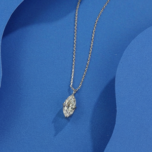 Collier pendentif en diamant taille marquise pour femme, or blanc 14 carats, solitaire minimaliste, certifié IGI, bijoux fins - Product Image 1