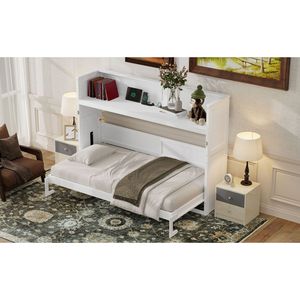Twin XL Murphy Bed with <b>Desk</b> LED Lights USB Charging White Wall Bed for Apartments - Product Image 6