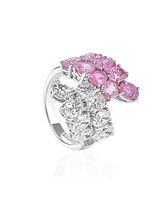 <b>Moissanite</b> Diamond Pink Sapphire <b>Oval</b> Multi Stone Cluster Statement <b>Ring</b> 10K 14K 18K Gold Rhodium Wedding Anniversary Party - Product Image 3