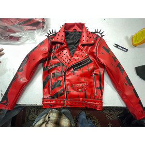 Men's Red PU Leather <b>Gothic</b> Punk <b>Jacket</b> - Spiked Studded Biker Rocker Sinner Zipper Closure <b>Jacket</b> 2026 - Product Image 1