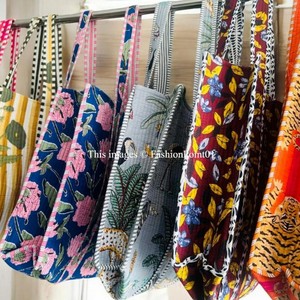 Women's Boho <b>Quilting</b> Embroidery Tote Bag Handmade 100% Cotton Spring/Winter <b>Summer</b> Floral Printed Large Shopping/Traveling Bag - Product Image 3