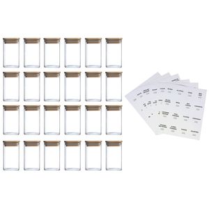 24X8 once di vaso di spezie in vetro borosilicato alto coperchio di bambù contenitore di condimento quadrato vuoto 72 etichette scritte a mano 20 stampate" - Product Image 2