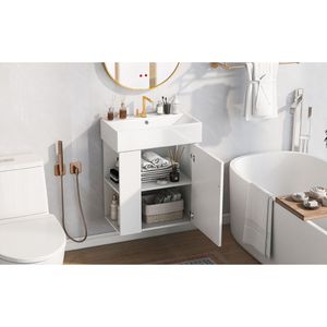 Mobile Bagno Moderno Sospeso da 21,6 Pollici con Lavabo in Ceramica per Bagni Piccoli, con Vano Portaoggetti a Sinistra - Product Image 4