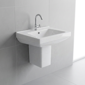 White Marble Granite Design European Ceramic Half Pedestal Wash Basin Drainer - Product Image 1