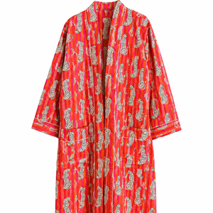 Chaqueta Larga Acolchada de Algodón para Mujer, Estilo Vintage, Impermeable, Bordada, con Diseño de Rayas con Estampado de Guepardo y Bolsillos Delanteros - Product Image 1