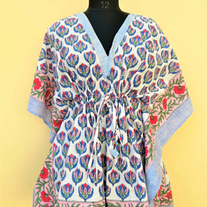 Floral Cotton <b>Kaftan</b> Dress for Women Hand Block Print Lounge Wear, Lightweight Resort & <b>Beach</b> Caftan Cotton Lounge and <b>Beach</b> - Product Image 1
