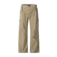 Celana Pria Khaki Katun Kanvas Lurus Ringan Gaya Hip Hop Warna Gelap Pinggang Elastis Banyak Kantong Kasual untuk Musim Semi
