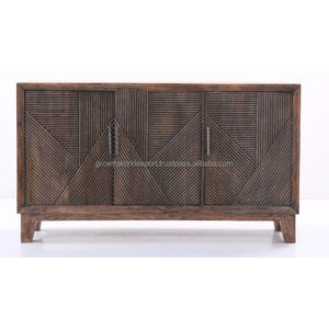 Aparador de lujo moderno para sala de estar tallado en madera diseñado por CNC con muebles de buffet de 3 puertas para almacenamiento de cocina - Product Image 3