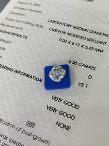Diamantes Sueltos al por Mayor, Corte Cojín de 3.23ct, Certificados IGI, Claridad VVS, Diamantes Blancos Cultivados en Laboratorio CVD - Product Image 3
