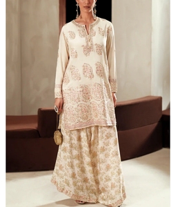 <b>Women</b> Blue Ombre Embroidered Straight <b>Kurta</b> Set with Trousers and Dupatta Indian Ethnic Wear - Product Image 3
