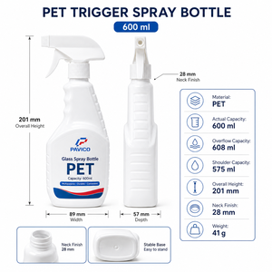 ขวดสเปรย์ไกปืน PET สีขาวแบบกำหนดเอง ขนาด 600 มล. สำหรับน้ำยาทำความสะอาดกระจก ผลิตภัณฑ์ทำความสะอาดในครัวเรือน โรงงานเวียดนาม - Product Image 5