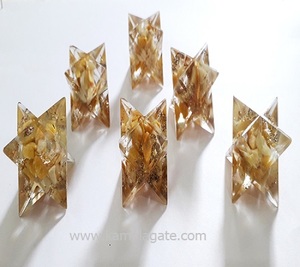 Étoile de Merkaba en Orgonite Faite à la Main avec Cristal d'Aventurine Jaune Naturel, Thème Étoile de David, Gujarat, pour Décoration d'Intérieur et Fournitures Artisanales - Product Image 2