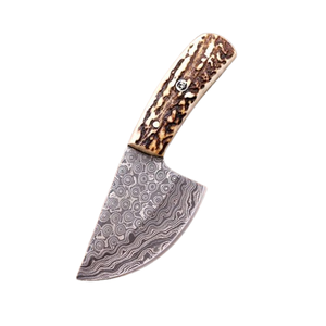Custom Handmade Damascus Steel Blade Hunting Knife Skinning Knife Perfect For Outdoor With Stag Handle & Leather Sheath - Product Image 4