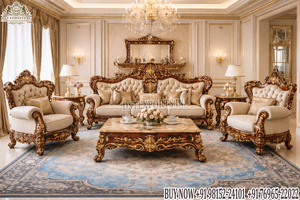 Ensemble de canapés Maharaja au look majestueux pour la maison américaine, ensemble de canapés en bois de luxe 8 places, style européen, richement sculpté, meubles de salon - Product Image 3