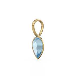 Pendentif Breloque Santa Maria Aquamarine en Or Jaune Massif 14 carats avec Sertissage Bezel / Pierre de Naissance de Mars / Pierre Précieuse Bleue de 7mm / Forme Poire - Product Image 4