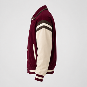 Fashion Unique Spring Maroon <b>Corduroy</b> Varsity <b>Jacket</b> Pullover Front Contrast Color Full-Sleeve Turn-down Collar Breathable - Product Image 3