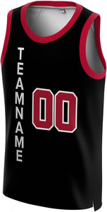 Maillot de basket-ball personnalisé noir et rouge à manches courtes en maille respirante à séchage rapide 100% coton unisexe - Product Image 5