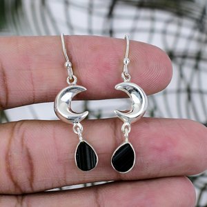 Handmade 925 Sterling Silver <b>Fine</b> Drop <b>Earrings</b> Unique Design Natural Black Tourmaline Gemstone Women Fashion Jewelry Exporter - Product Image 1