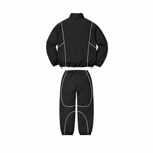 Ensemble survêtement coupe-vent noir, fermeture éclair intégrale, style sportif streetwear, unisexe adulte, vêtements d'hiver, matière nylon à séchage rapide, coupe classique - Product Image 2
