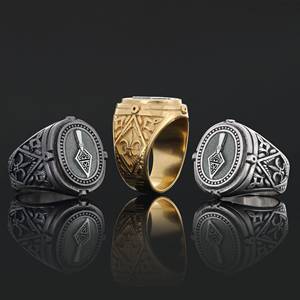 แหวนเมสัน BOJ รุ่น 032 แบบกำหนดเองได้ สำหรับทั้งชายและหญิง แหวนตราประทับฟรีเมสันส่วนบุคคล แหวนตราประทับมาสเตอร์เมสันเท็กซัส สไตล์ฮิปฮอป สีเงิน ราคาประหยัด - Product Image 1