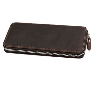 Ensemble de couteaux de cuisine à manche brun foncé avec lames argentées et triple rivets dans un étui à fermeture éclair marron avec poches de rangement cousues - Product Image 3