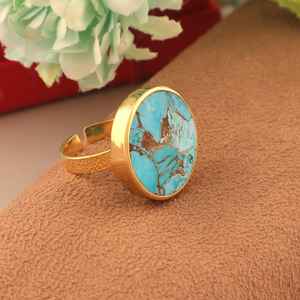 Bague en turquoise bleu cuivré, faite à la main, ajustable, en argent sterling 925 plaqué or 14 carats, bijoux bohèmes en pierres précieuses pour femmes - Product Image 1