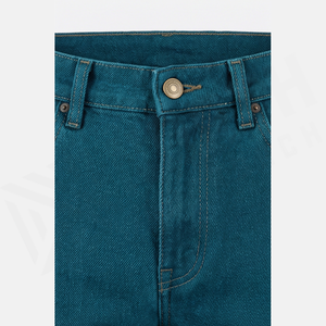 Jean en denim bleu sarcelle coupe droite pour homme, taille haute, coupe slim, en coton, style décontracté, automne - Product Image 4