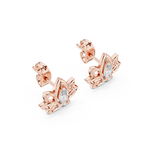 Juego de pendientes de diamantes cultivados en laboratorio CELESTIAL LOTUS, engastados en oro rosa macizo de 18 quilates, para compromiso, boda, fiesta, regalo de San Valentín, uso diario. - Product Image 2