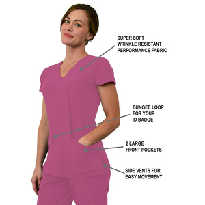 Unisex Pink V Neck Short Sleeve <b>Scrub</b> <b>Top</b> Matching Pants Hospital Uniform Set Woven Fabric Arqen Industries Needle Detection - Product Image 2