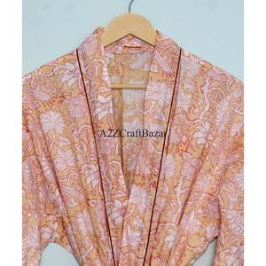 Magnifique Kimono en Coton Imprimé à la Main, Motif Floral Indien, avec Fermeture à Cordon, Respirant pour Toutes les Saisons - Product Image 4