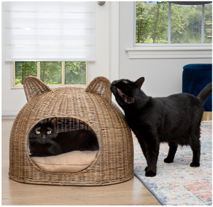 Artex HaiNam Woven Rattan Cat <b>Bed</b> Cave Round Solid Color <b>Comfortable</b> Indoor All Seasons Removable Washable Pet <b>Bed</b> for Cats - Product Image 2