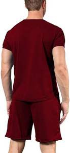 ชุดกีฬาฤดูร้อนผู้ชาย 2 ชิ้น สีแดงเลือดหมู ระบายอากาศได้ดี เสื้อยืดและกางเกงขาสั้น ชุดลำลองสำหรับวิ่งจ๊อกกิ้งและวิ่งออกกำลังกาย เสื้อยืดคู่ - Product Image 5