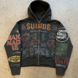 Sweat à capuche zippé personnalisé pour homme, coupe oversize, imprimé graphique, style streetwear vintage, marque privée, vente en gros OEM - Product Image 4