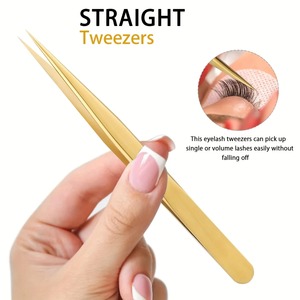BAFA SURGICAL INSTRUMENTS Juego de 3 Pinzas Antiestáticas ESD para Extensión de Pestañas y Cejas, Chapadas en Oro, Rectas, de Lujo y Duraderas - Product Image 2