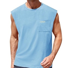 เสื้อกล้ามผู้ชายสีพื้นผ้าฝ้าย เสื้อออกกำลังกายลำลองมีกระเป๋า - Product Image 6