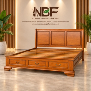 Elegant Teak Wood Traditional Bulk Supply Windsor Classic Teak <b>Bed</b> with 3 Storage Drawers for <b>Space</b>-<b>Saving</b> Bedroom Furniture B2B - Product Image 4