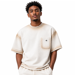 Oversized <b>Sun</b> Faded 100% Knitted Cotton Tee Custom Patch Pocket Logo <b>Drop</b> Shoulder Casual Men's shirts OEM Streetwear Supplier - Product Image 1