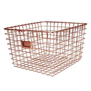 Rose Gold Round <b>Wire</b> <b>Basket</b> with Coil Handles Metal Mesh Storage Bin for Bathroom Kitchen Laundry Large Capacity Iron Organizer - Product Image 2