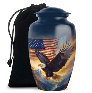 American Flag Bald Eagle Cremation Urn <b>for</b> Adult Human <b>Ashes</b> Decorative Funeral Urns Metal Memorial <b>Keepsake</b> Jar - Product Image 4