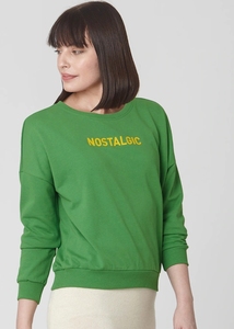 Sudadera Verde de Cuello Redondo para Mujer con Estampado de Letras, Corte Regular, Manga Larga, Tejido de Algodón, Estilo Casual - Product Image 6
