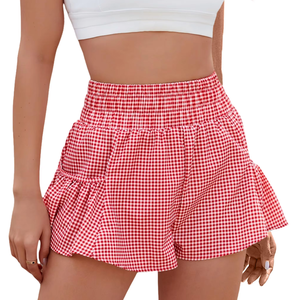 Shorts Casuales Holgados con Botones y Cintura Alta Elástica a Rayas para Mujer, Verano - Product Image 1