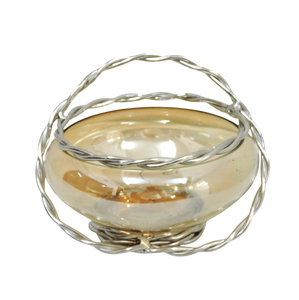 Élégante corbeille à fruits vintage en laiton et verre avec poignée et base en métal argenté torsadé pour la décoration de la maison ou comme centre de table - Product Image 3