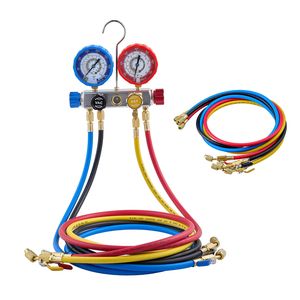 Juego de manómetros de 4 vías para refrigerantes R22, R404A, R410A, R12 con mangueras de 5 pies para uso automotriz y doméstico - Product Image 1