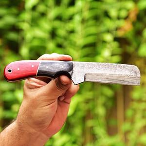 Cuchillo de caza y vaquero occidental de acero de Damasco con espiga recta, mango de hueso de camello, patrón de gota de lluvia, para camping y desollado, OEM/ODM - Product Image 5