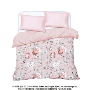 Parure de draps en coton DIVINE 500TC, simple, 60x90 pouces, imperméable, pour hôtel, motif brodé, modèle draps de lit - 4 pièces, taille King - Product Image 2