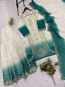 Ensemble Anarkali Palazzo en Georgette Micro Brodé pour Femme avec Dupatta, Infroissable, Extensible, Séchage Rapide, Tenue de Soirée et de Mariage - Product Image 3
