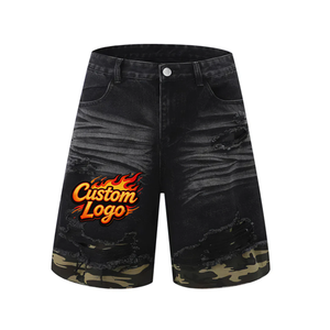 Shorts de Mezclilla para Hombre, Lavados, con Logotipo Bordado Personalizado, Desgastados, con Parches de Camuflaje, Shorts Casuales de Moda para Verano - Product Image 2