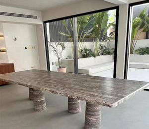 Bộ bàn ăn đá Travertine màu xám bạc tự nhiên hiện đại PerfectStone, sản xuất tại Ý, có thể tùy chỉnh cho nhà bếp - Product Image 2